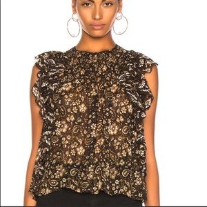 Ulla Johnson Black and Gold Floral Blouse